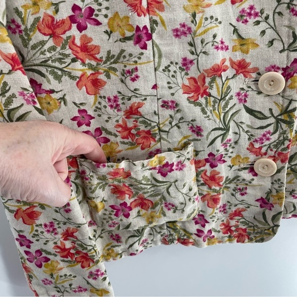JM Collection 100% Linen Floral Long Sleeve Pockets Button Front Blazer Jacket - Picture 2 of 9